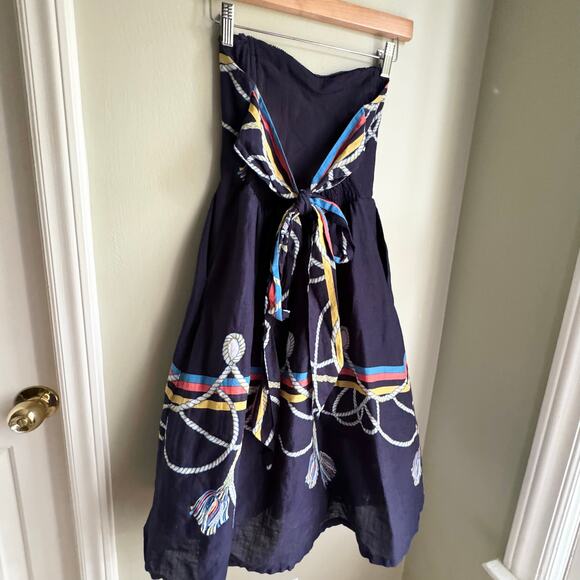 Anthropologie Wakana Koike Roped In Strapless Dress Navy Blue Nautical Sz 4 - Picture 6 of 9